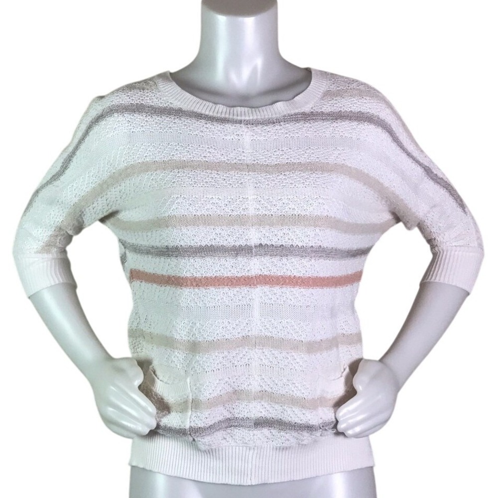 LOFT WHITE STRIPED 3/4 SLEEVE KNIT‎ SWEATER